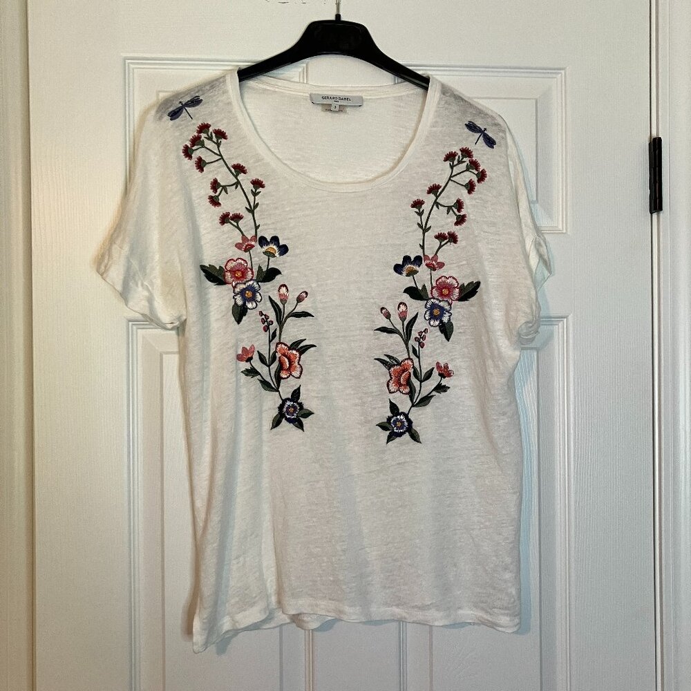 Gerard Darel: 100% linen white embroidered shirt (size L)